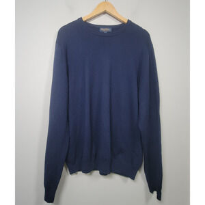 Brooks Brothers Saxxon Wool Sweater Mens L Pullover Crewneck Wool Blen Navy Blue